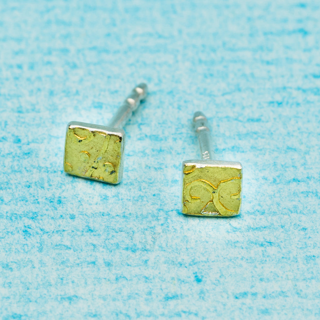 Ohrstecker (4 mm) - "Schnörkel", quadratisch